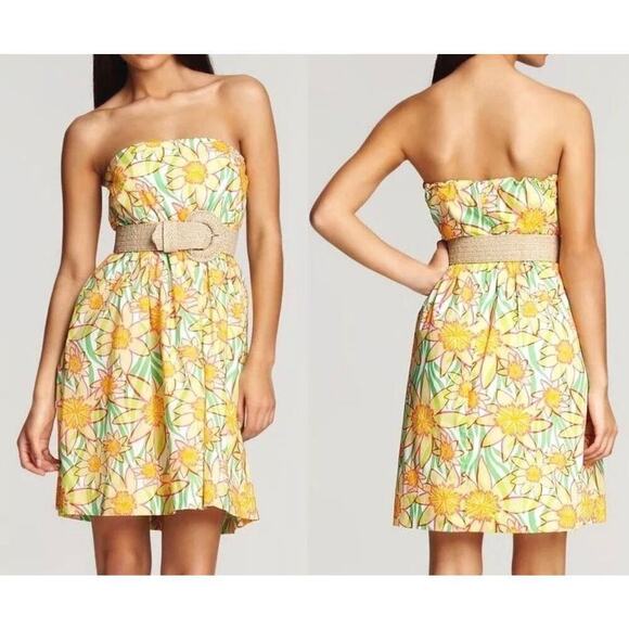 Lilly Pulitzer Wyatt Classic Dress Strapless Floral Fit And Flare Yellow Size 8 - Picture 2 of 12